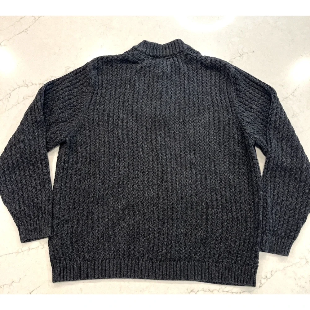 Eddie Bauer Cotton‎ Big Knit Gray Fisherman Sweater 1/4 Button XL Grandpa Preppy - Picture 2 of 6